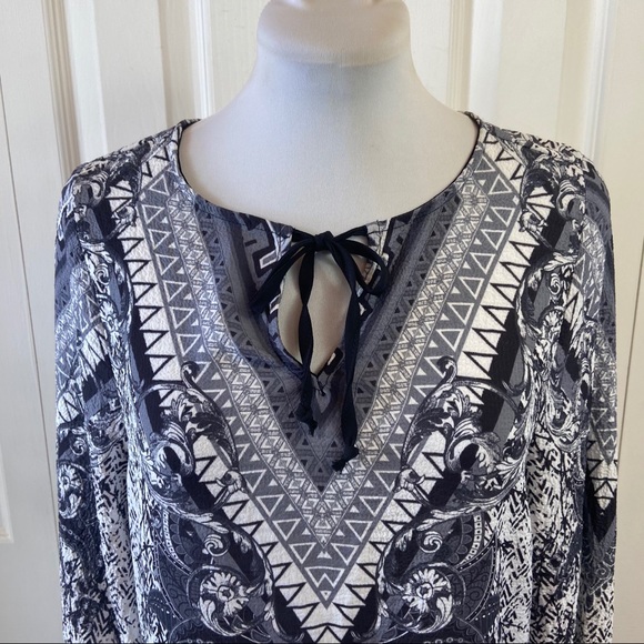 ElluminNation Boho Hippie Scroll Print Tunic Top S - Picture 2 of 11
